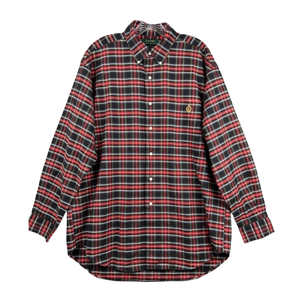 Lauren Ralph Lauren Mens L Plaid Long Sleeve Button Down Shirt Red Black